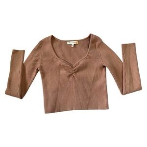 Hazel Moon Ribbed Cropped‎ Long Sleeve Brown Shirt Size XS Y2K Normcore